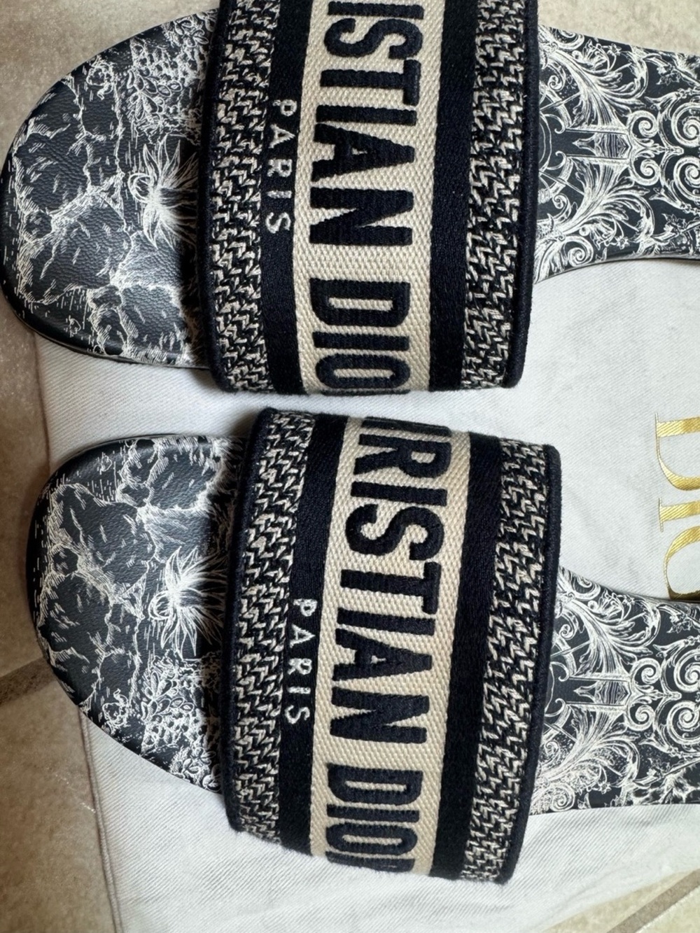 Christian Dior Navy Blue Logo Slide Sandals - Picture 2 of 6